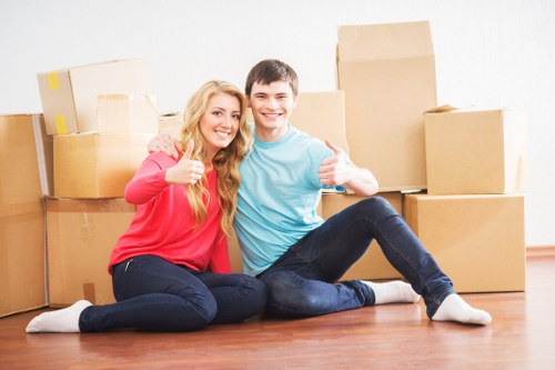 Packed boxes and furniture ready for a local house move in Bromley