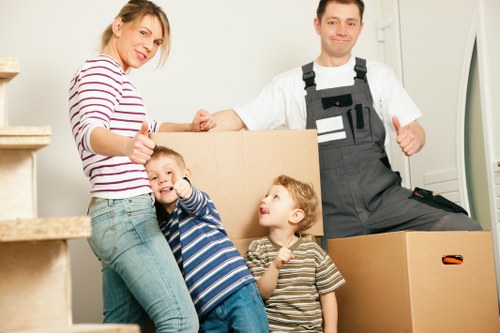 Packed office equipment prepared for relocation services in Bromley